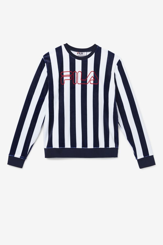 Fila Sweatshirt Mens Navy/White Socca Velour Crew - Ireland 26704-NEIJ